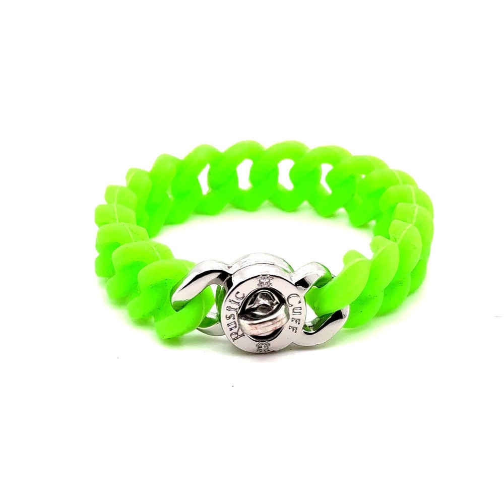 Rustic Cuff Neon Green Silicone Curb Link Bracelet Silver Turn Lock Clasp
